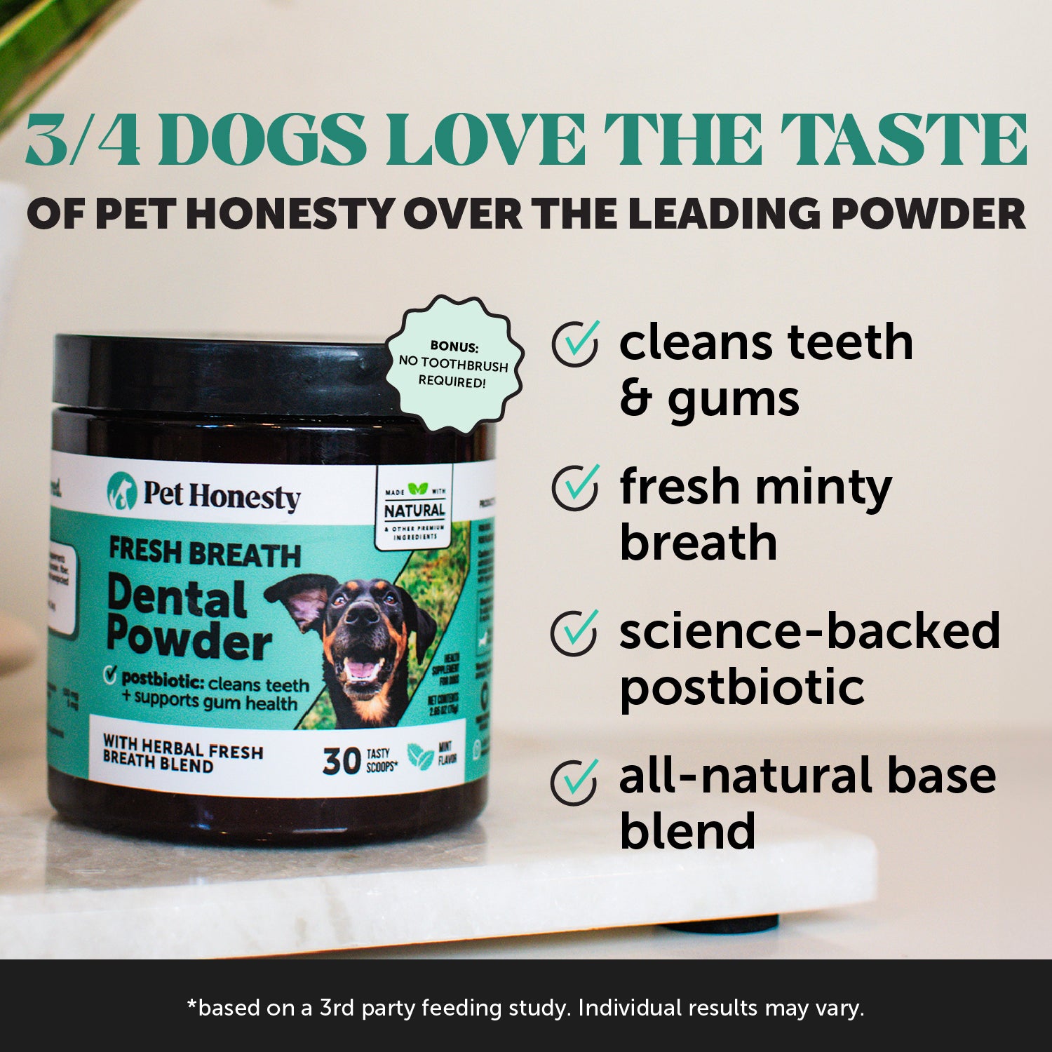 Pet Honesty Dog Breath Freshener Dental Powder for Teeth Cleaning Plaque Off Dental Care for Dogs Tartar Remover for Teeth with Natural Herbal